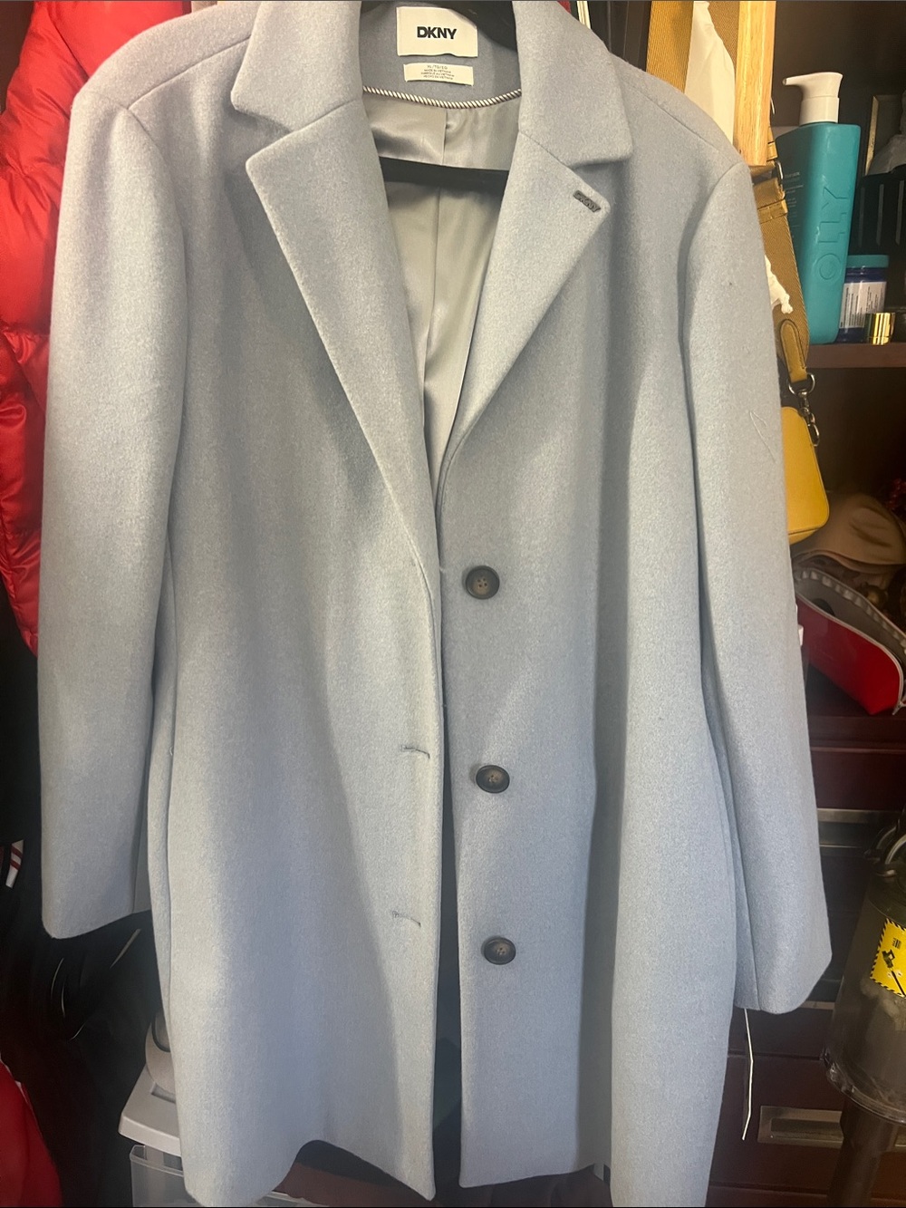DKNY Pale Blue Single-Breasted Wool Pea Coat